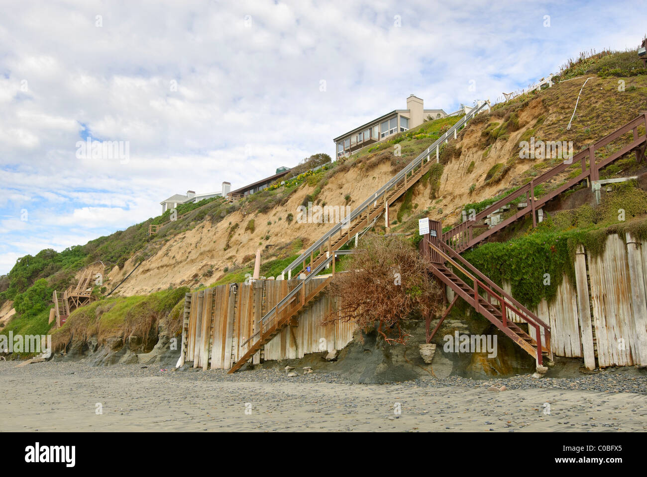 Beach front homes at Beacons Beach in Encinitas, California Stock Photo
