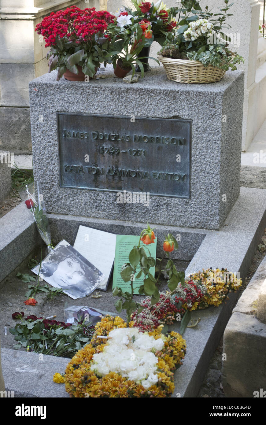 Jim Morrison of the doors grave at  Père Lachaise Cemetery paris france Stock Photo