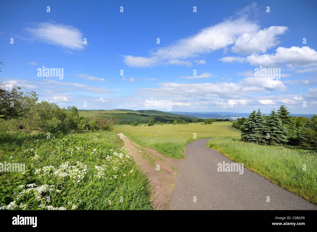 Beautiful countryside in spring time on a sunny day, (Ore Mountains (Krusne Hory), Czech Republic) Stock Photo