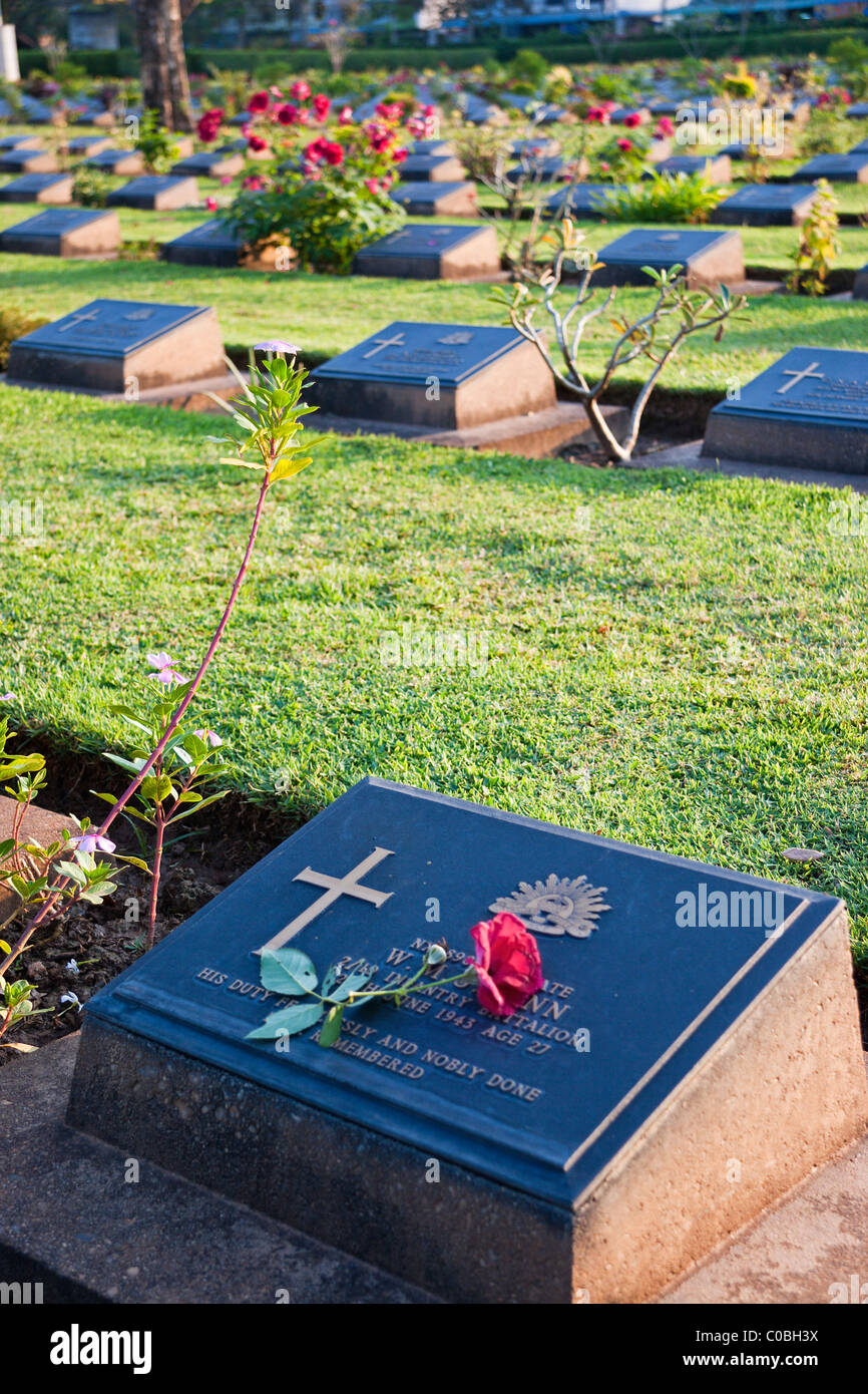 Graves at Allied War Cemetery, Kanchanaburi, Thailand Stock Photo