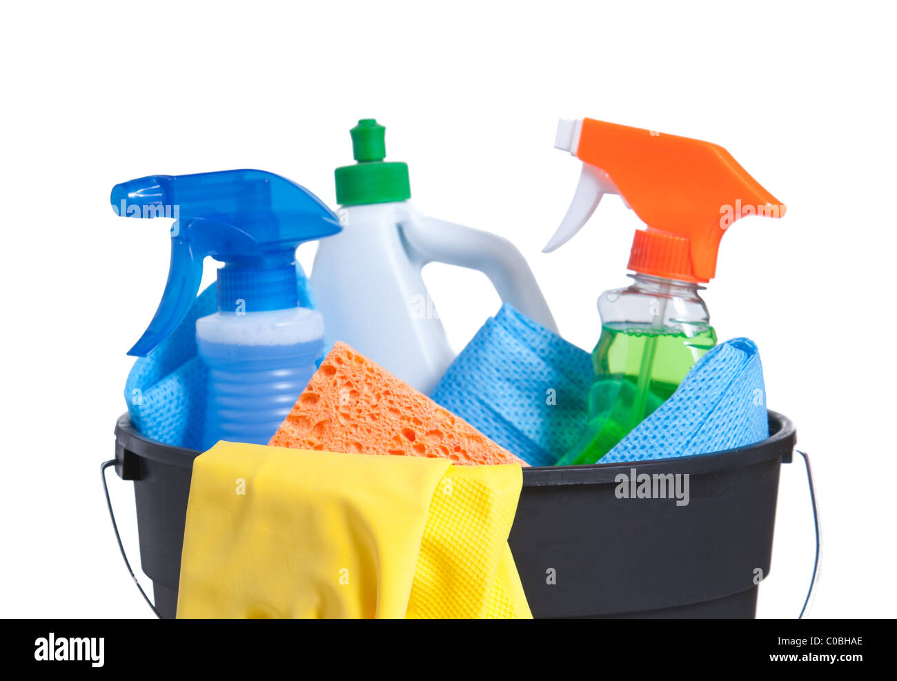 Bucket of Cleaning Supplies Isolated on white Stock Photo Alamy