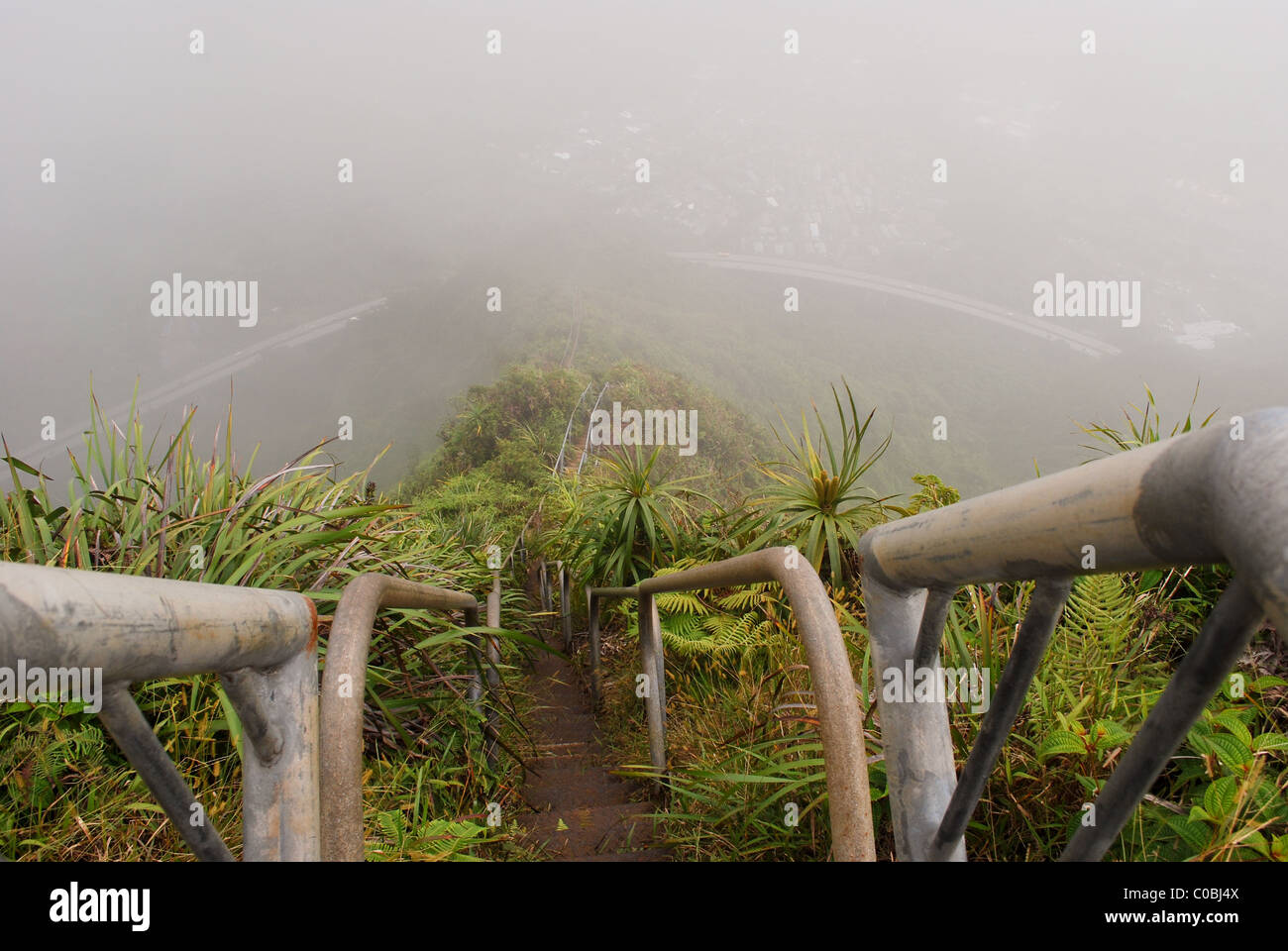 Haiku Stairs 'stairway to heaven' hike, Oahu Hawaii Stock Photo