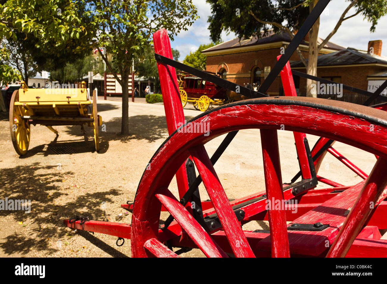 Old wooden log carts in Port of Echuca Stock Photo Alamy
