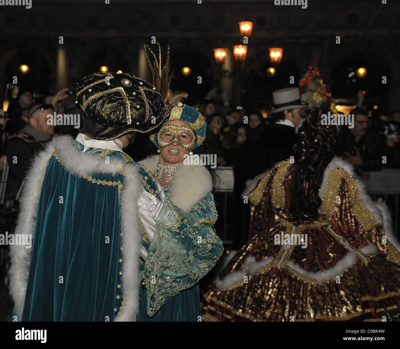 Members of the association 'Amici del Carnevale di Venezia dancing in San Marco during the opening of the carnival Stock Photo