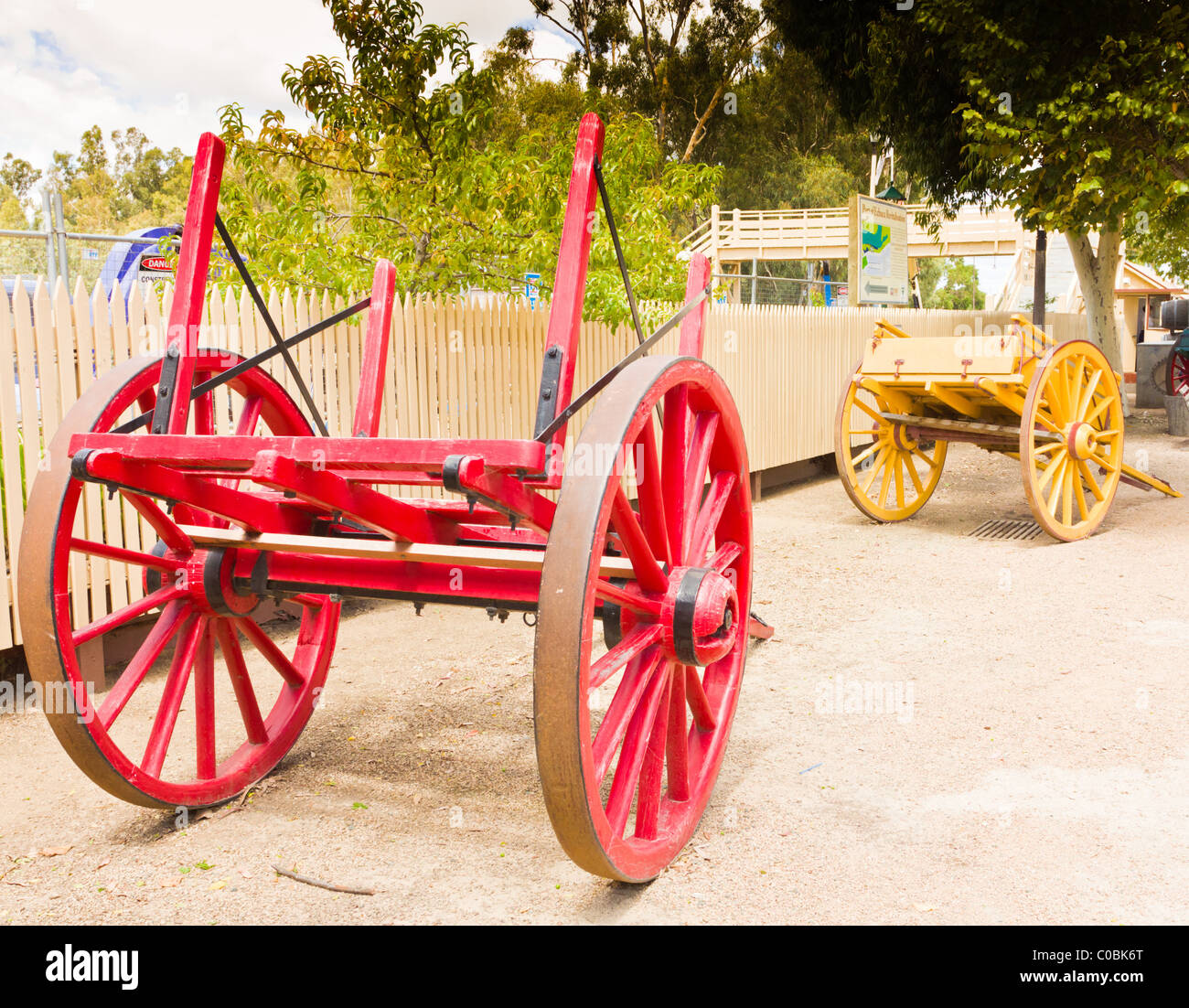 Old wooden log carts in Port of Echuca Stock Photo Alamy