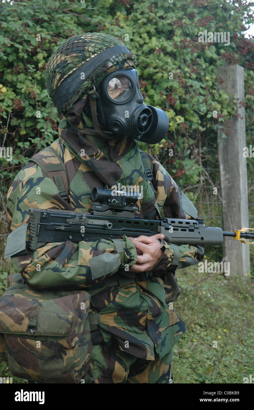 British solders in NBC chemical warfare suits during a training exercise Stock Photo