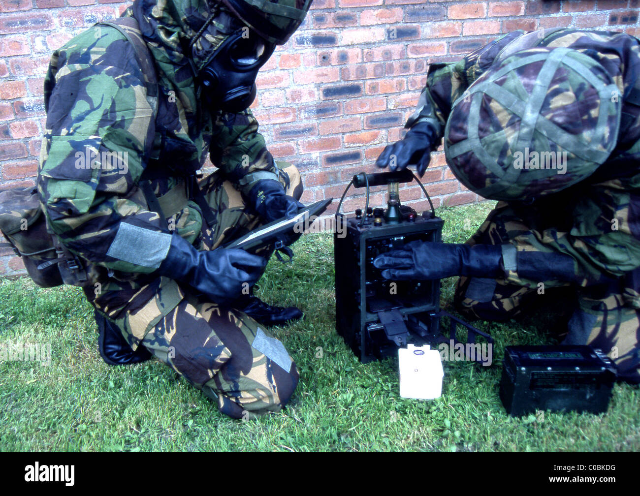 British solders in NBC chemical warfare suits during a training exercise Stock Photo