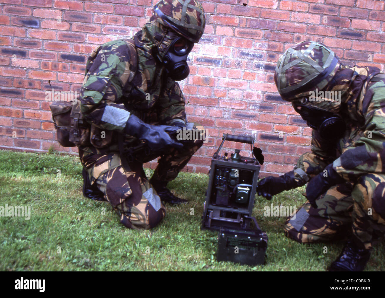 British solders in NBC chemical warfare suits during a training exercise Stock Photo