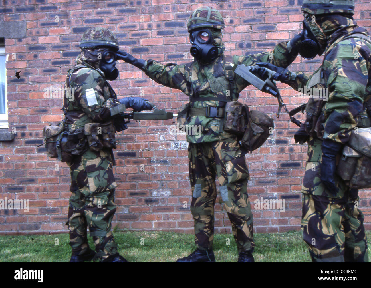 British solders in NBC chemical warfare suits during a training exercise Stock Photo