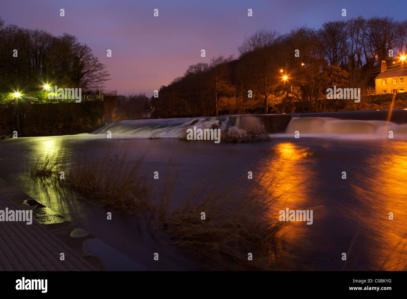 The Weir in Lucan Village at nightime Stock Photo