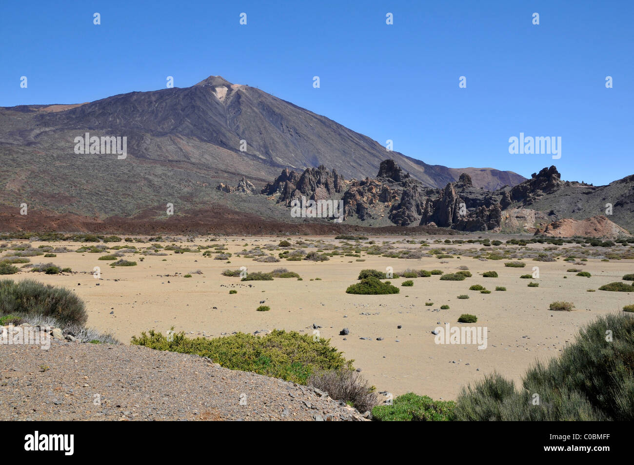 Mount Teide or, in Spanish, Pico del Teide (3718m), is a volcano at Tenerife in the Spanish Canary Islands Stock Photo