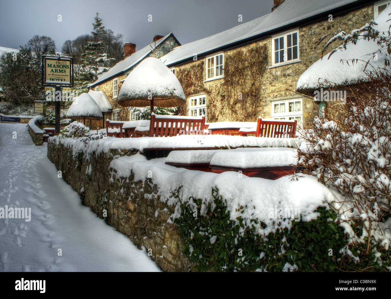 Masons Arms Branscombe East Devon in winter Stock Photo