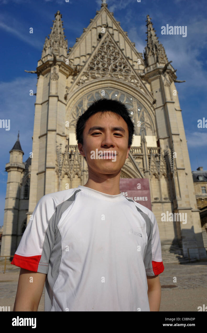 Paris, France, Portrait Young Chinese Man, Visiting 'Cha-teau de Vin-cennes' Stock Photo