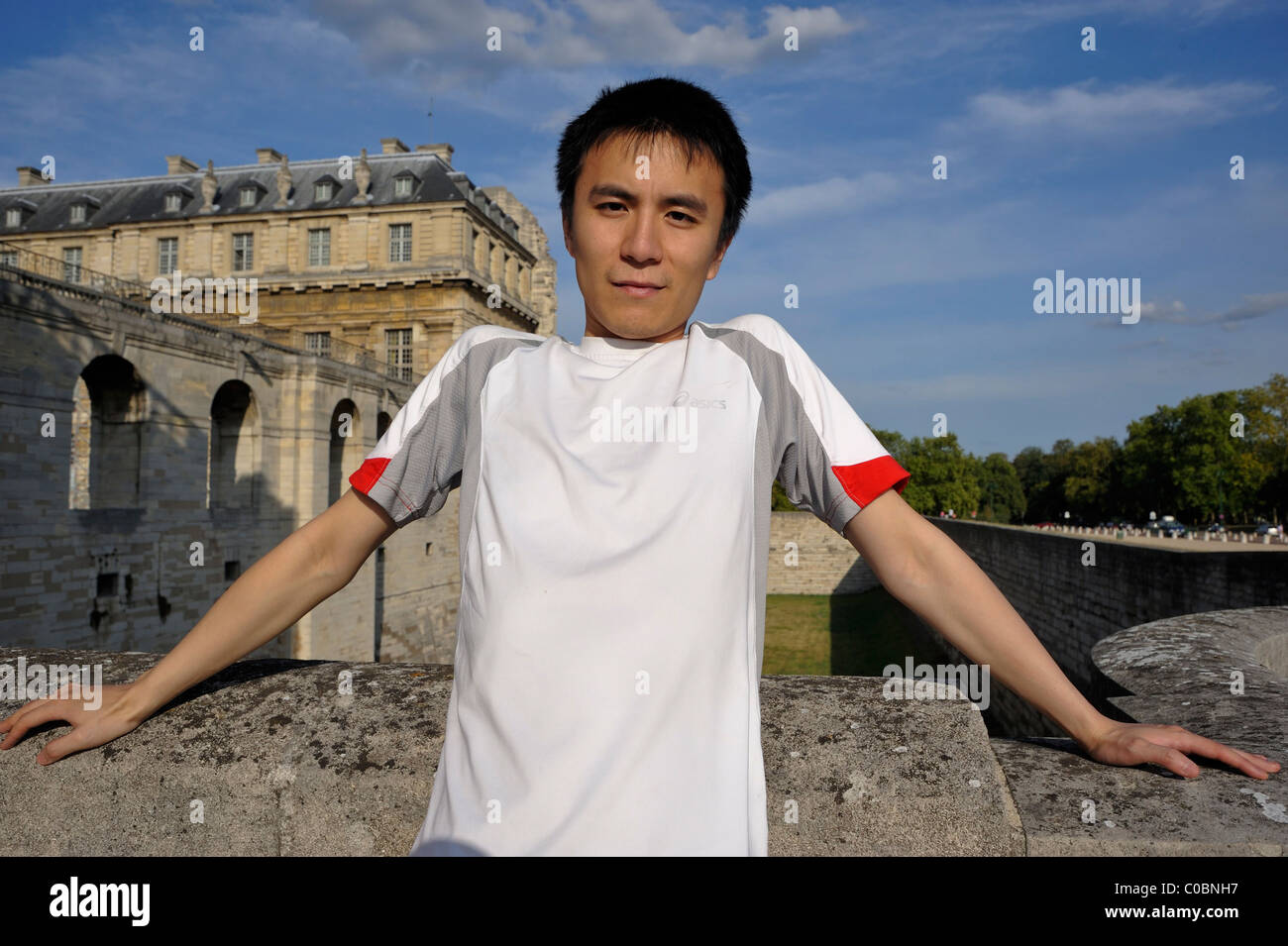 Paris, France, Portrait Young Chinese Man, Tourist Student Visiting Europe, French Castle, Stock Photo