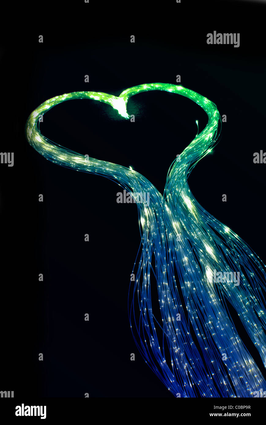 Heart shaped fiber optic light cables. Stock Photo