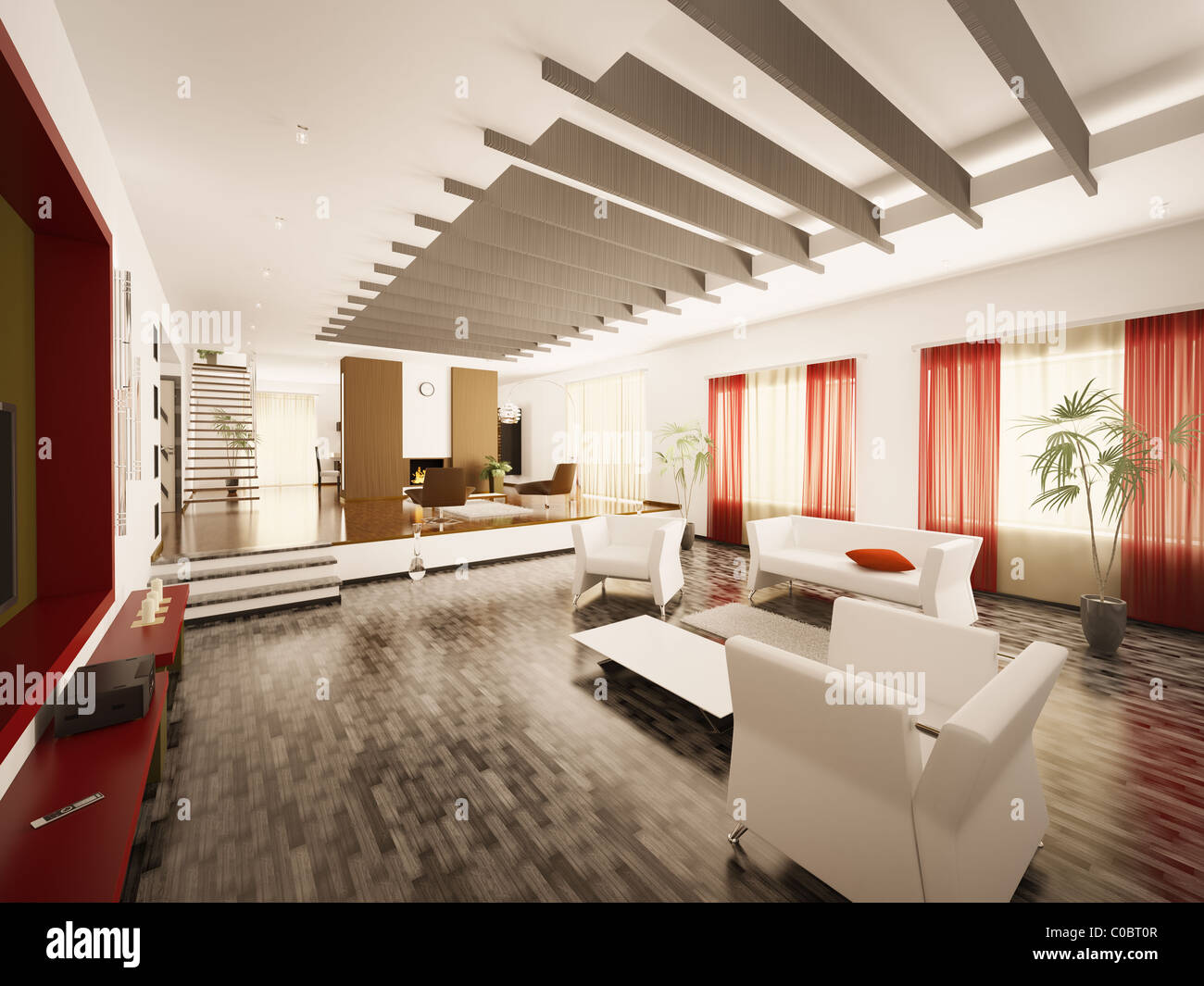 Black red living room staircase hi-res stock photography and images - Alamy