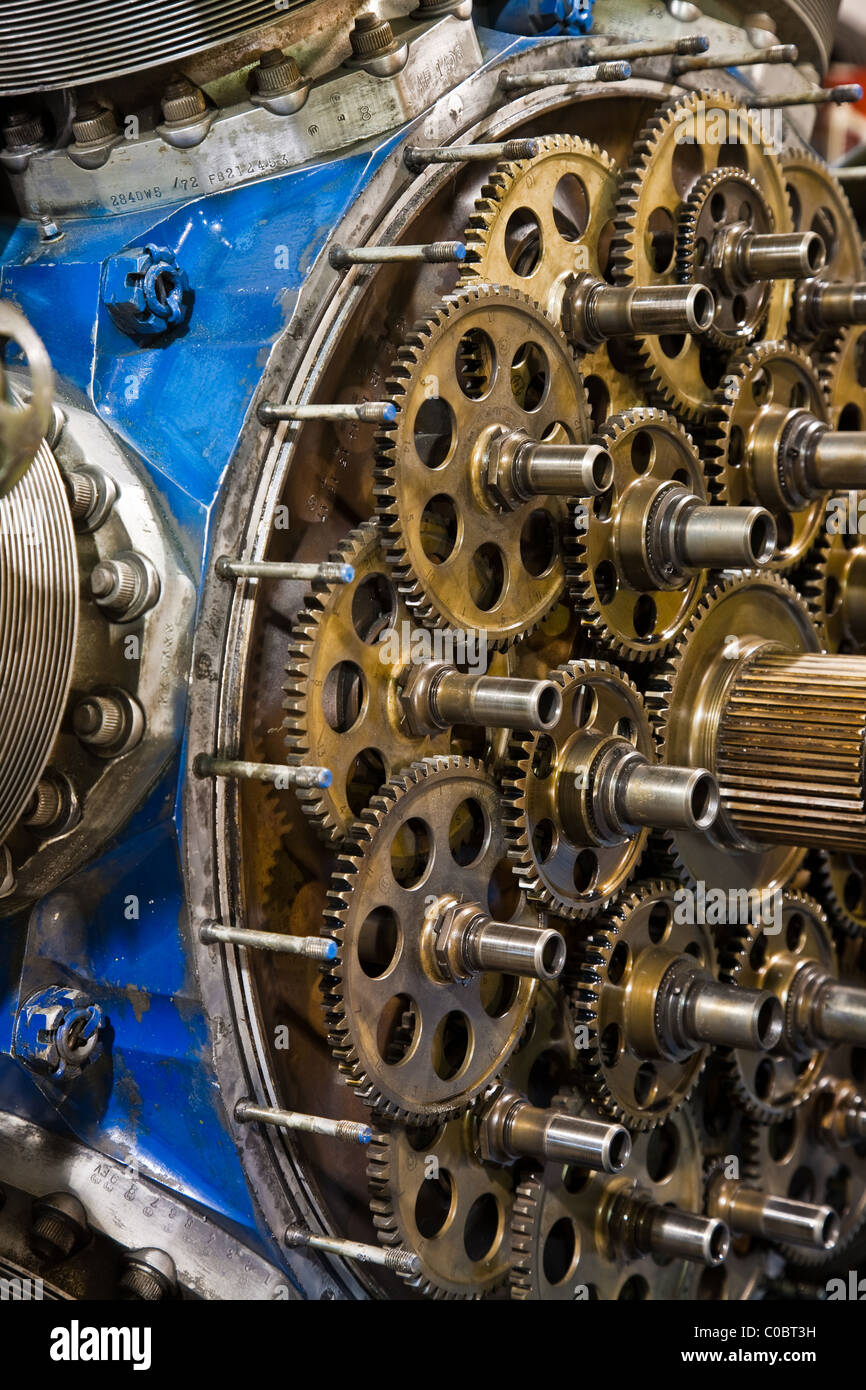 Planetary gearbox on a large radial piston aircraft engine Stock Photo