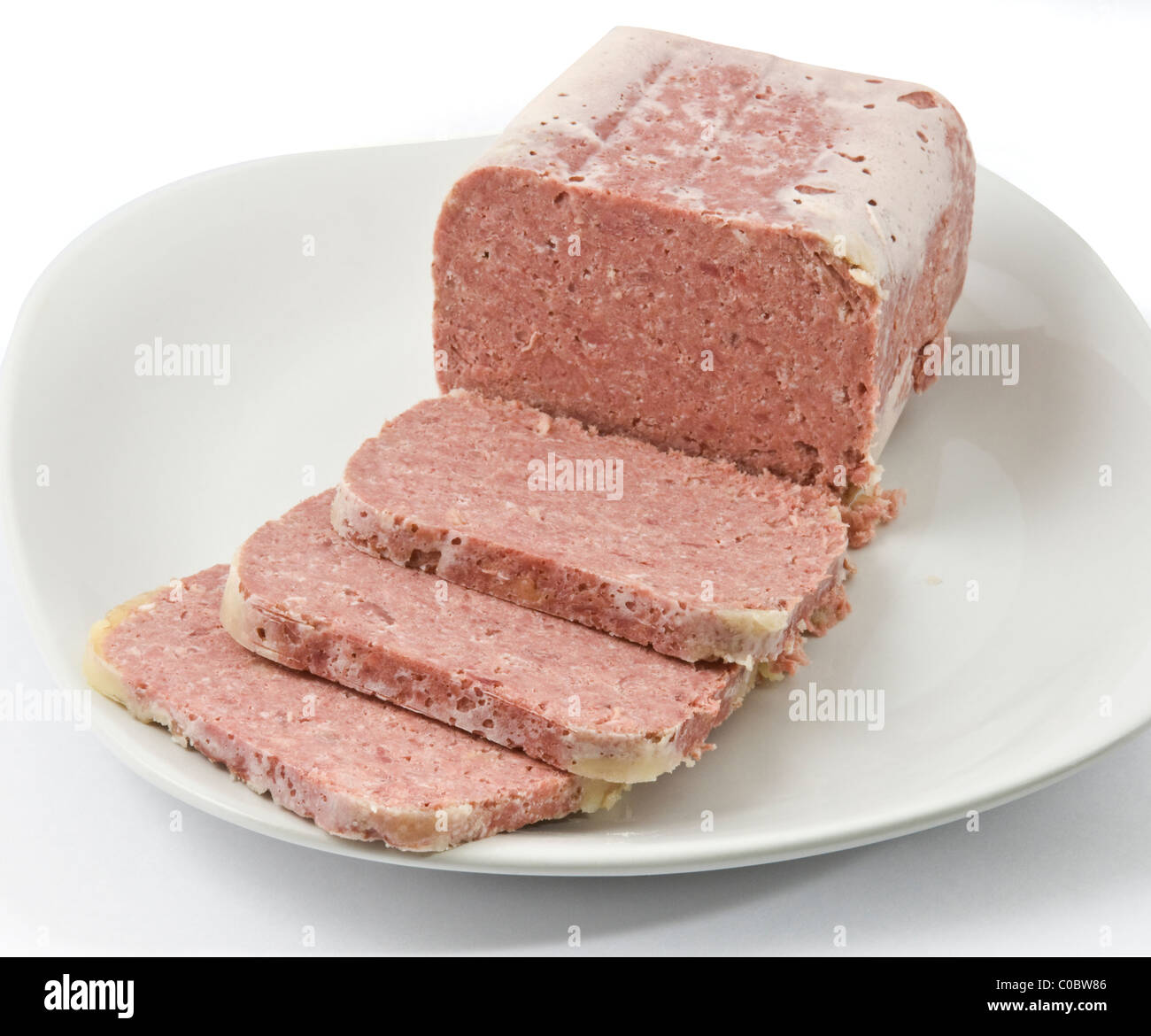 Corned beef on a white plate Stock Photo