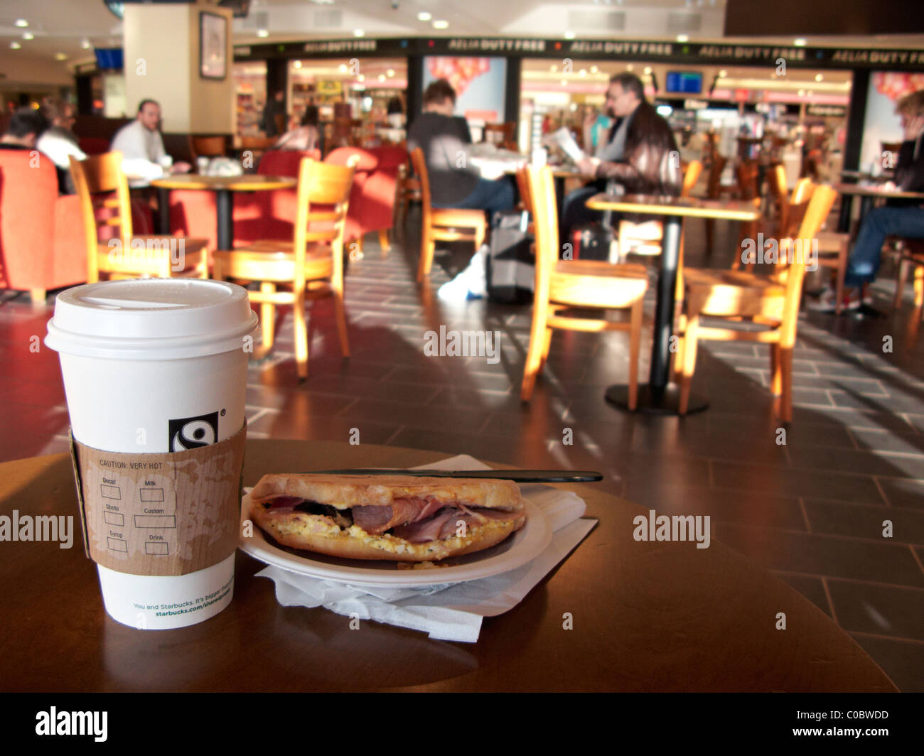 coffee and panini at Belfast International Airport Northern Ireland Stock Photo