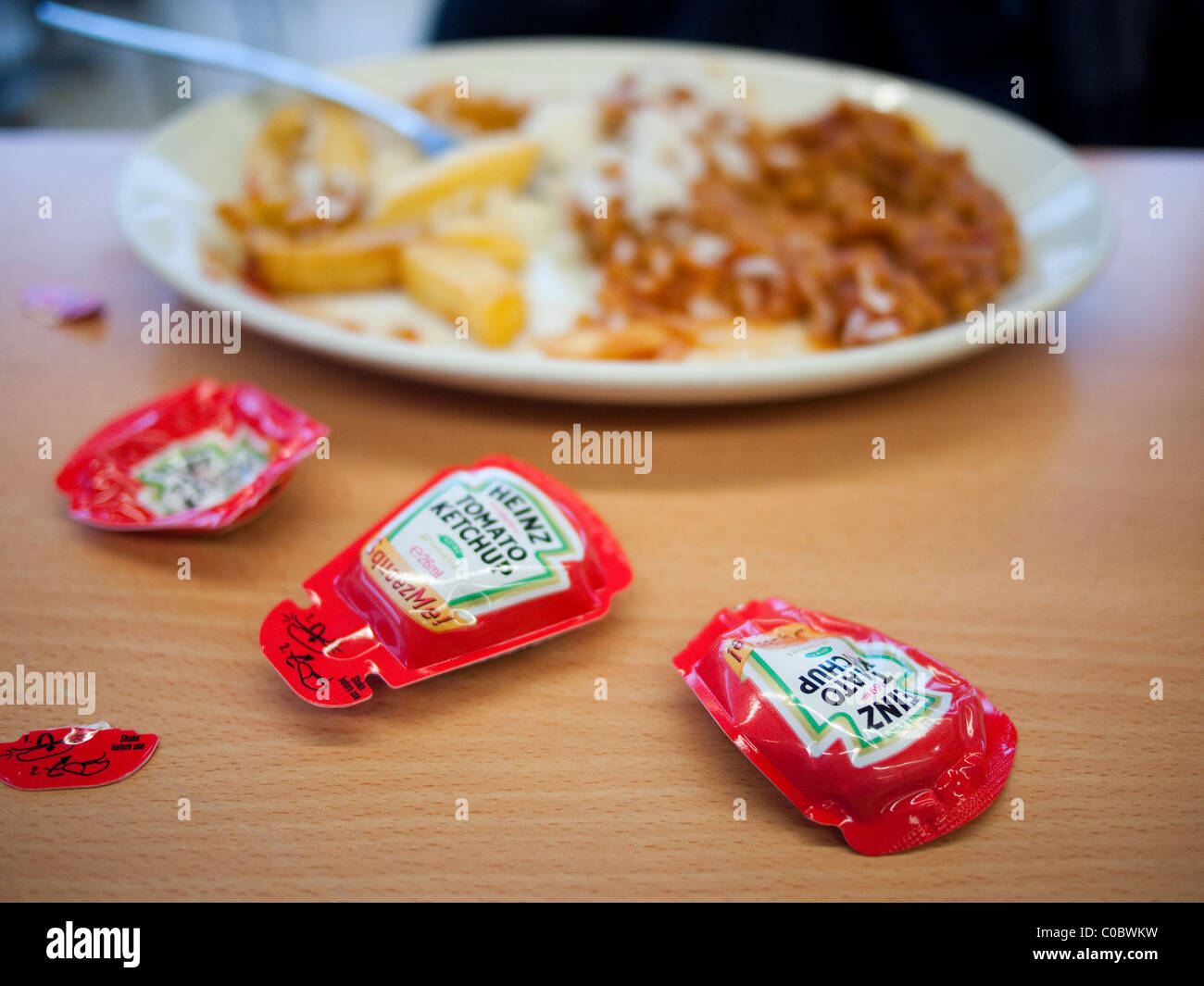 Tomato Ketchup Sachets Stock Photo