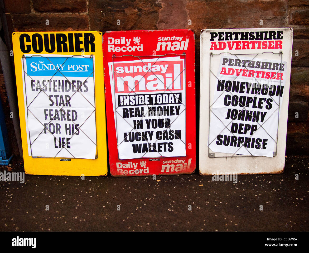 Newspaper Headlines, Perth, Scotland Stock Photo
