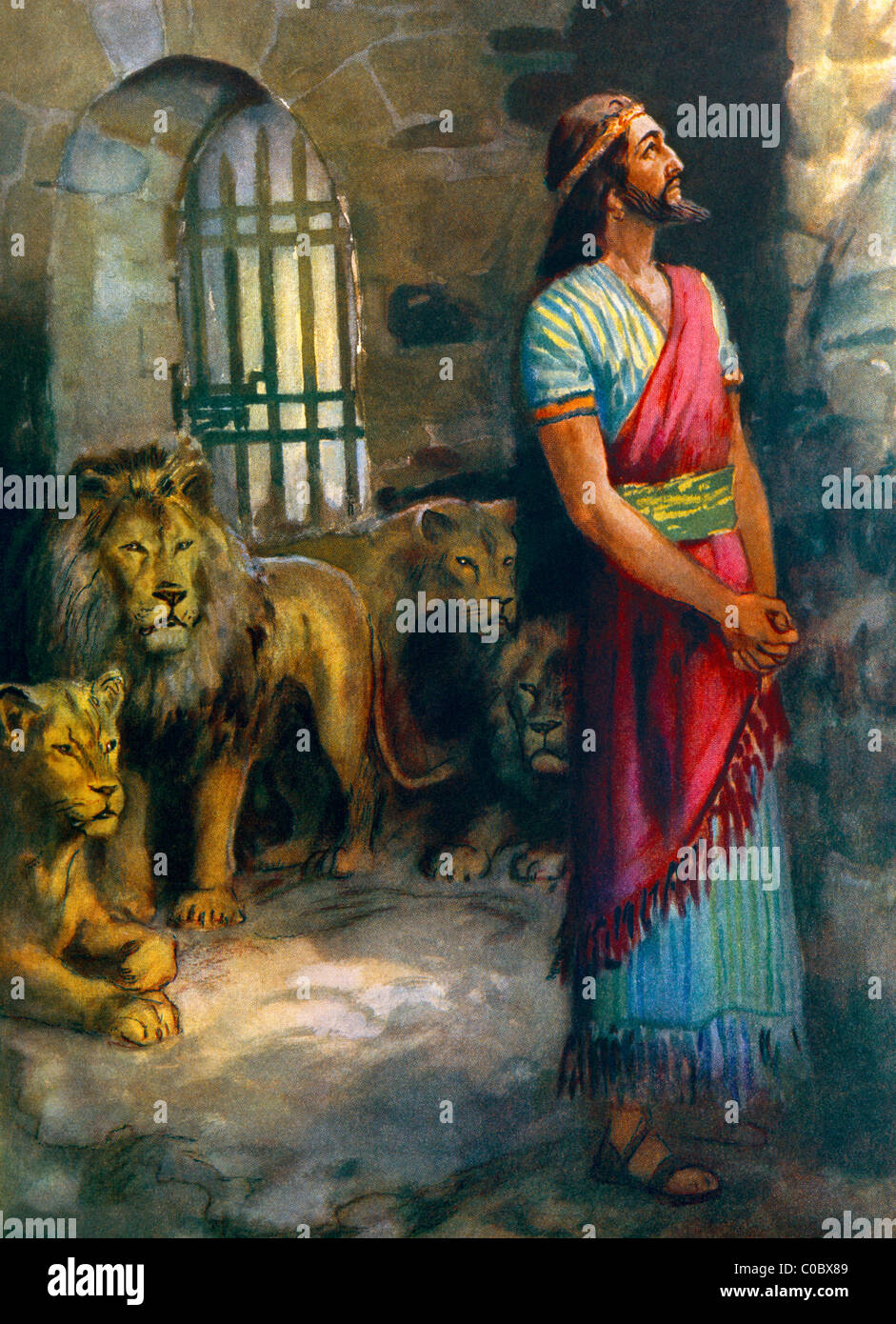 Cast Into The Lions Den Daniel Is Unhurt Painting By Henry Coller Bible Story Stock Photo