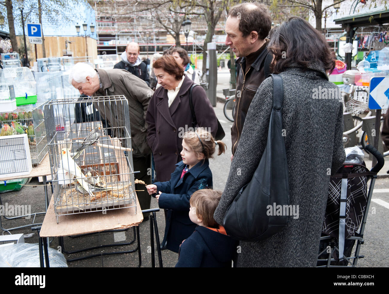 Paris, France people visiting the birds market ( Marche aux oiseaux