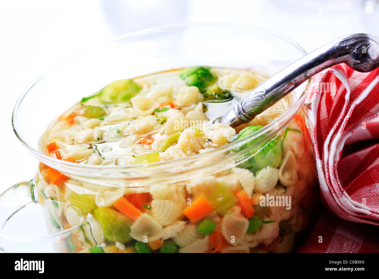 Chicken stock with vegetables and pasta Stock Photo - Alamy