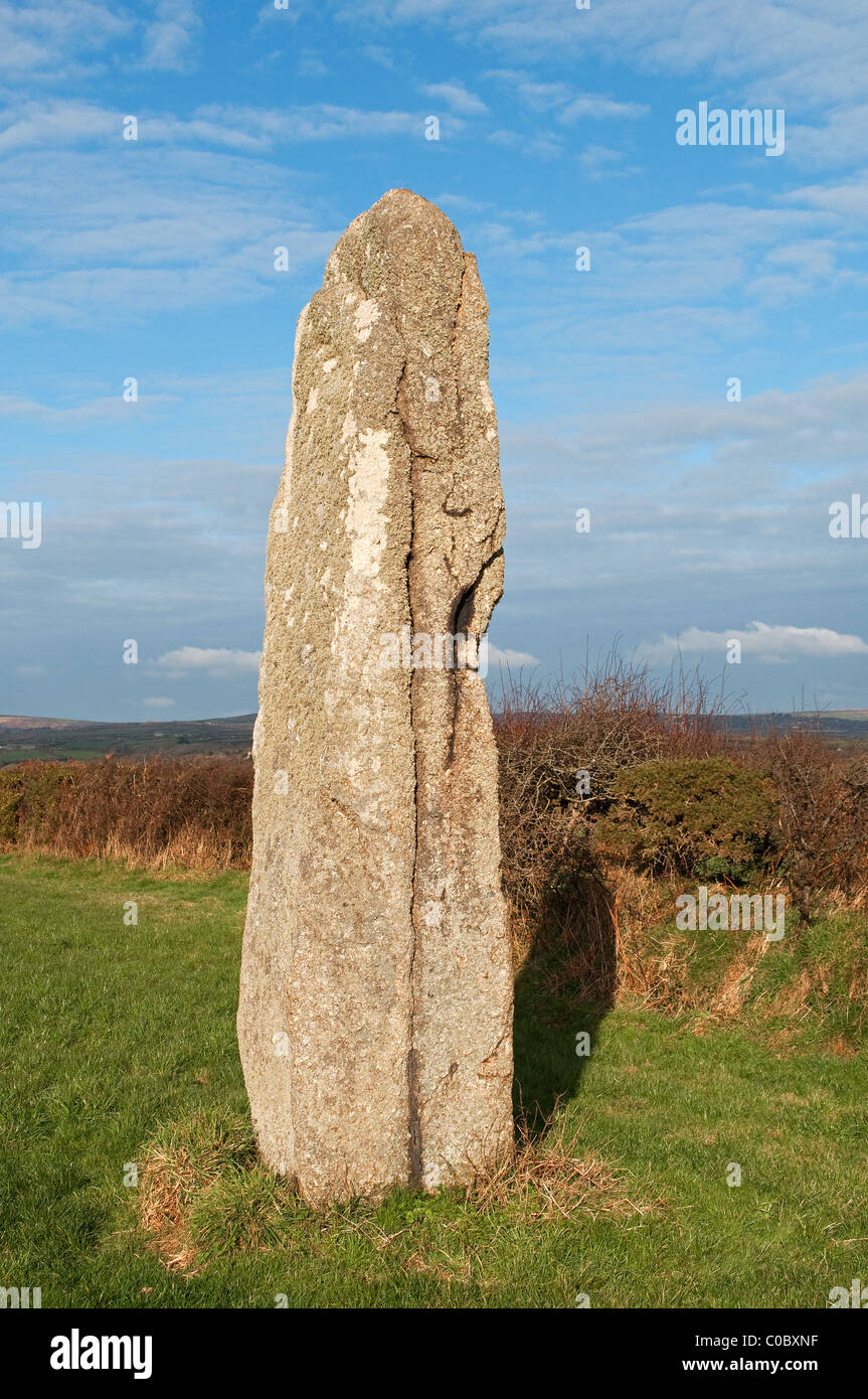 The smaller of two ' pipers stones ' near Lamorna in Cornwall, UK Stock Photo
