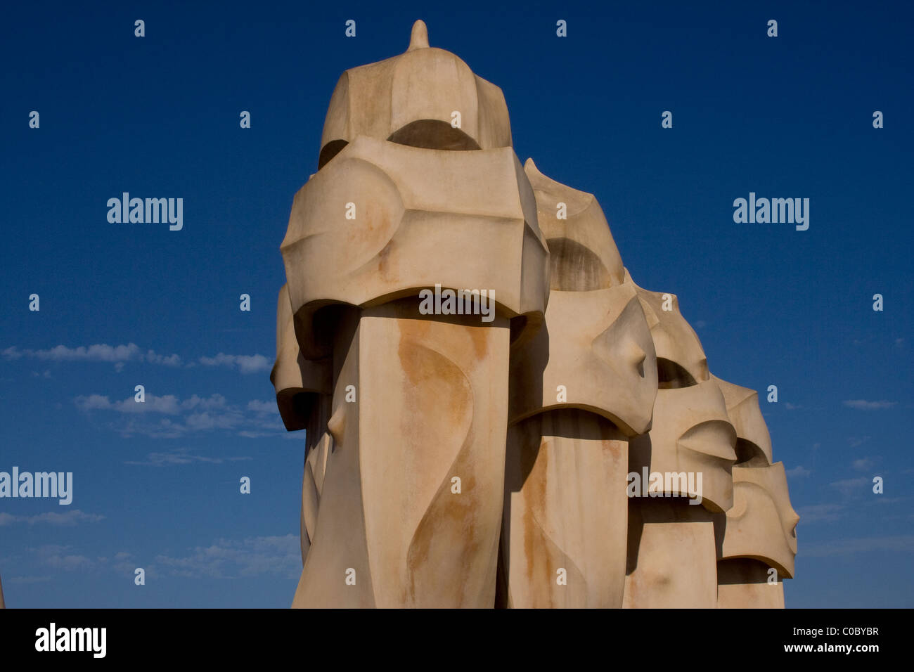 Chimneys builts for Antonio Gaudí, modernist architect, in La Pedrera (also know as Milà's House) in Barcelone, in Spain Stock Photo