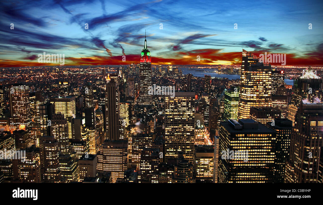 New York City skyline at sunset