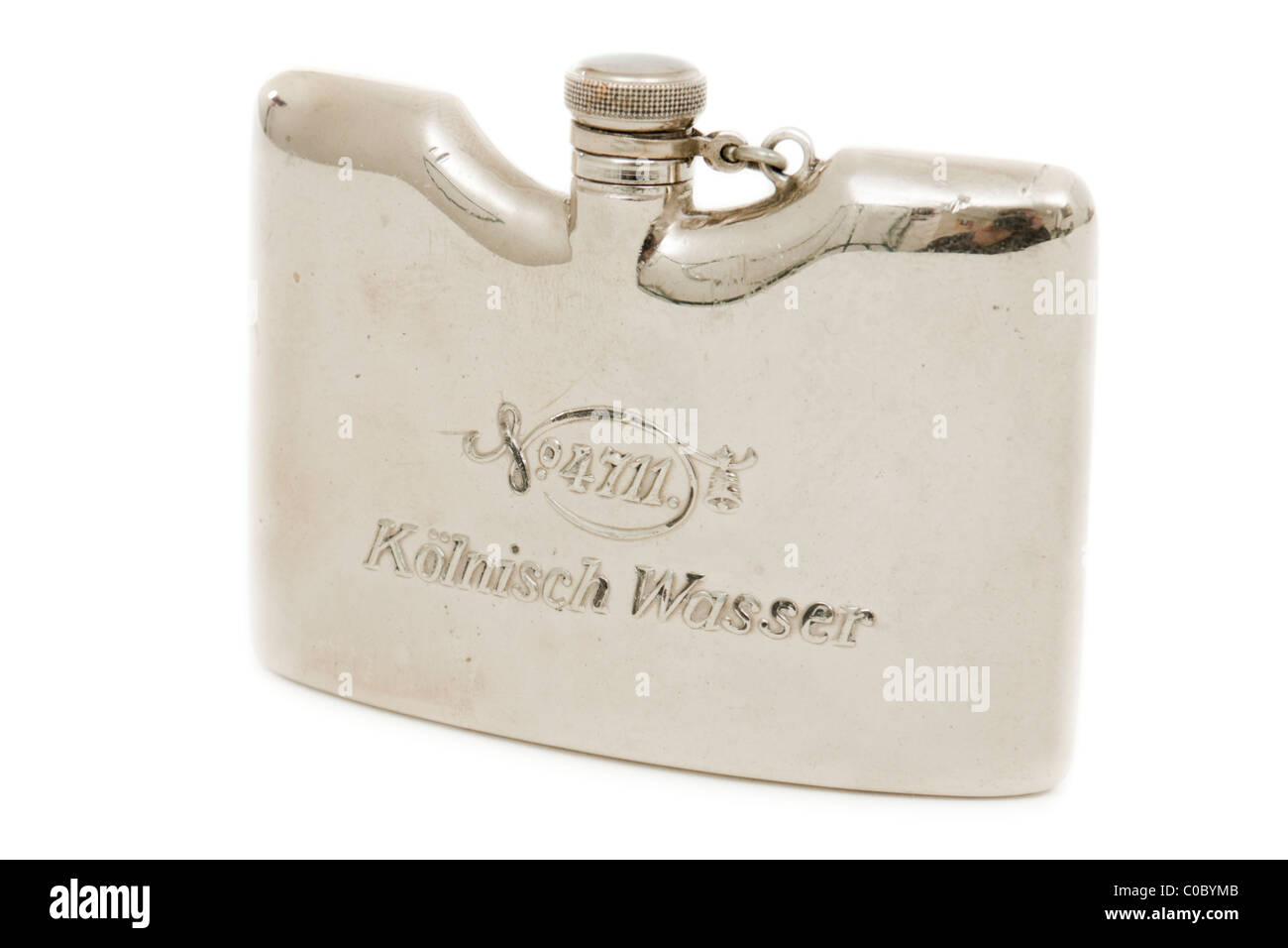 Very rare 1930's Eau de Cologne metal travel flask by 4711 Stock Photo