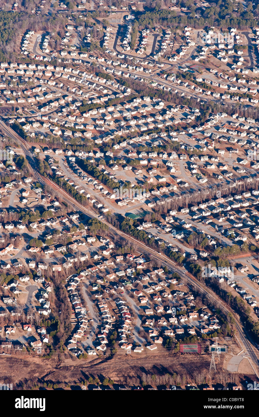 An aerial photography showing urban sprawl and over-population in Atlanta, Georgia, USA. Stock Photo