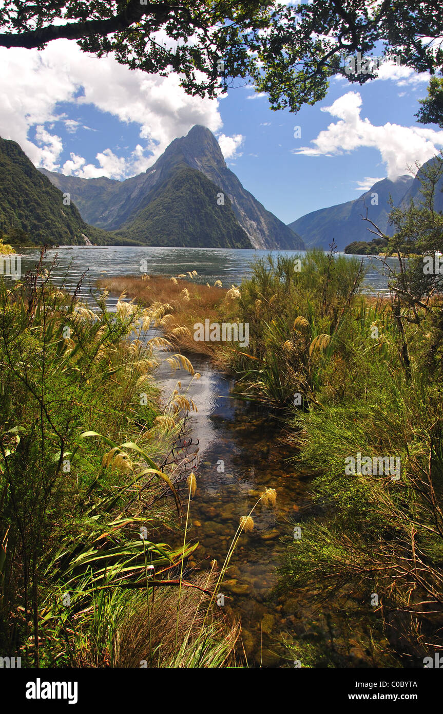 Mitre Peak, Milford Sound, Fiordland National Park, Southland, South Island, New Zealand Stock Photo