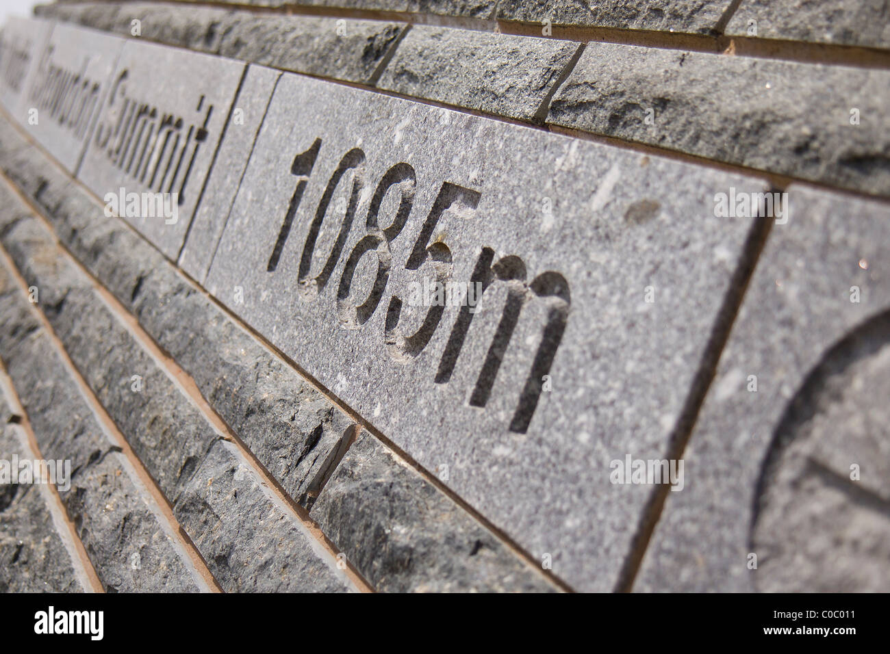 The outside Welsh slate wall of the Mount Snowdon summit cafe