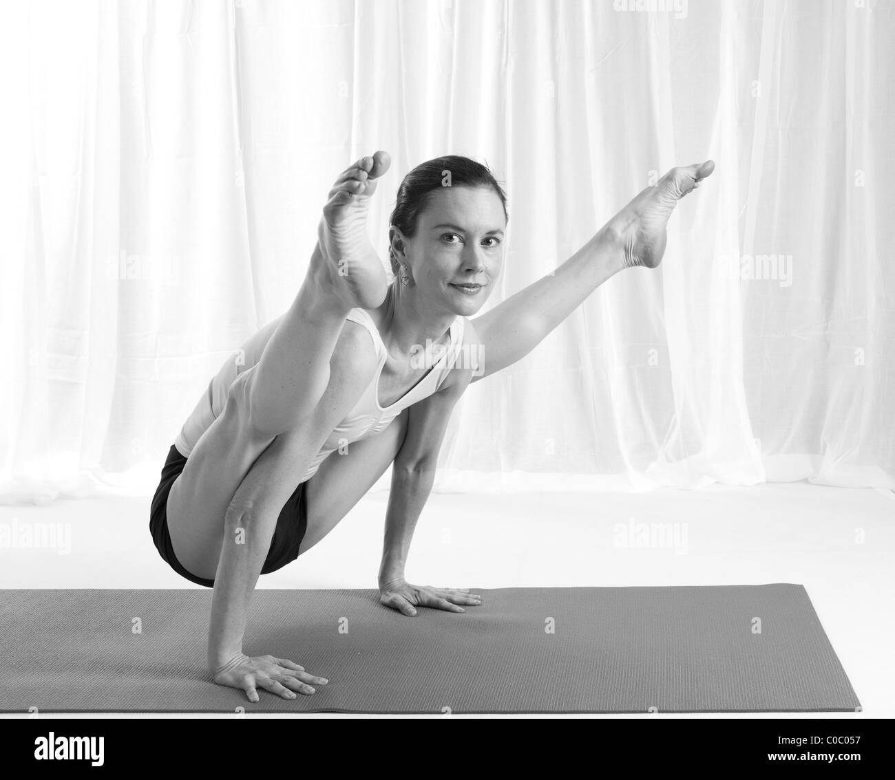 yoga poses,balances,relaxation,backbends,salamba, forward bends Stock Photo