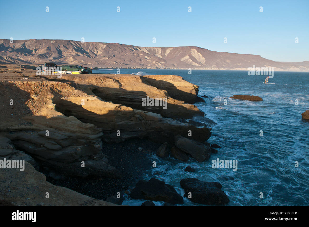 Camping along the shoreline at Punto San Carlos, Baja California Norte, Mexico Stock Photo