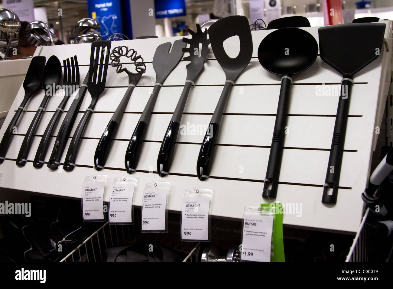 kitchen utensil store display non-stick coating Stock Photo