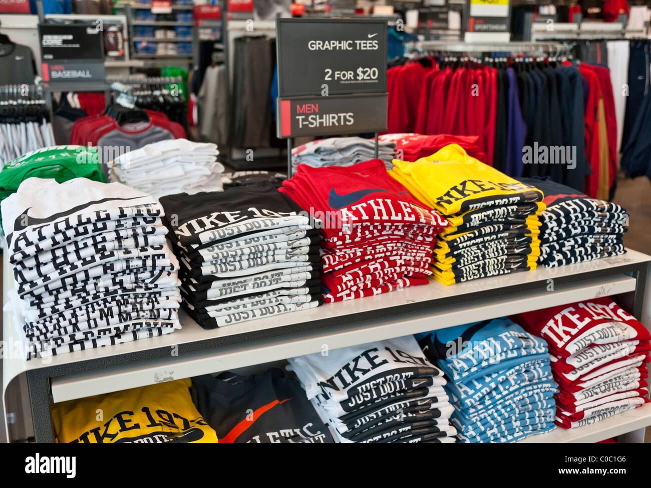 Nike branded merchandise at an outlet store. Stock Photo