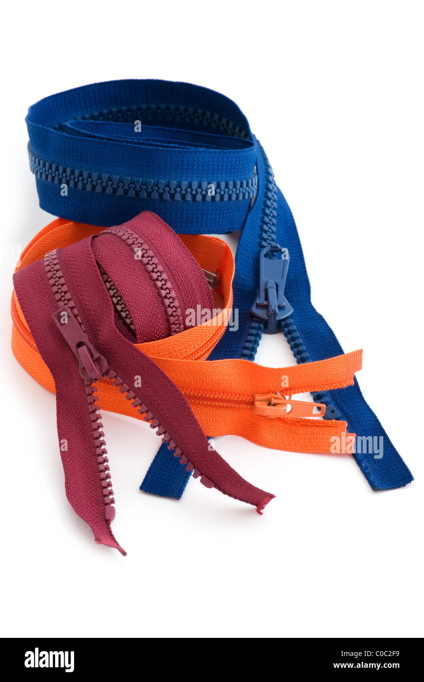 Zip Items object on white - sewing zipper close up Stock Photo - Alamy