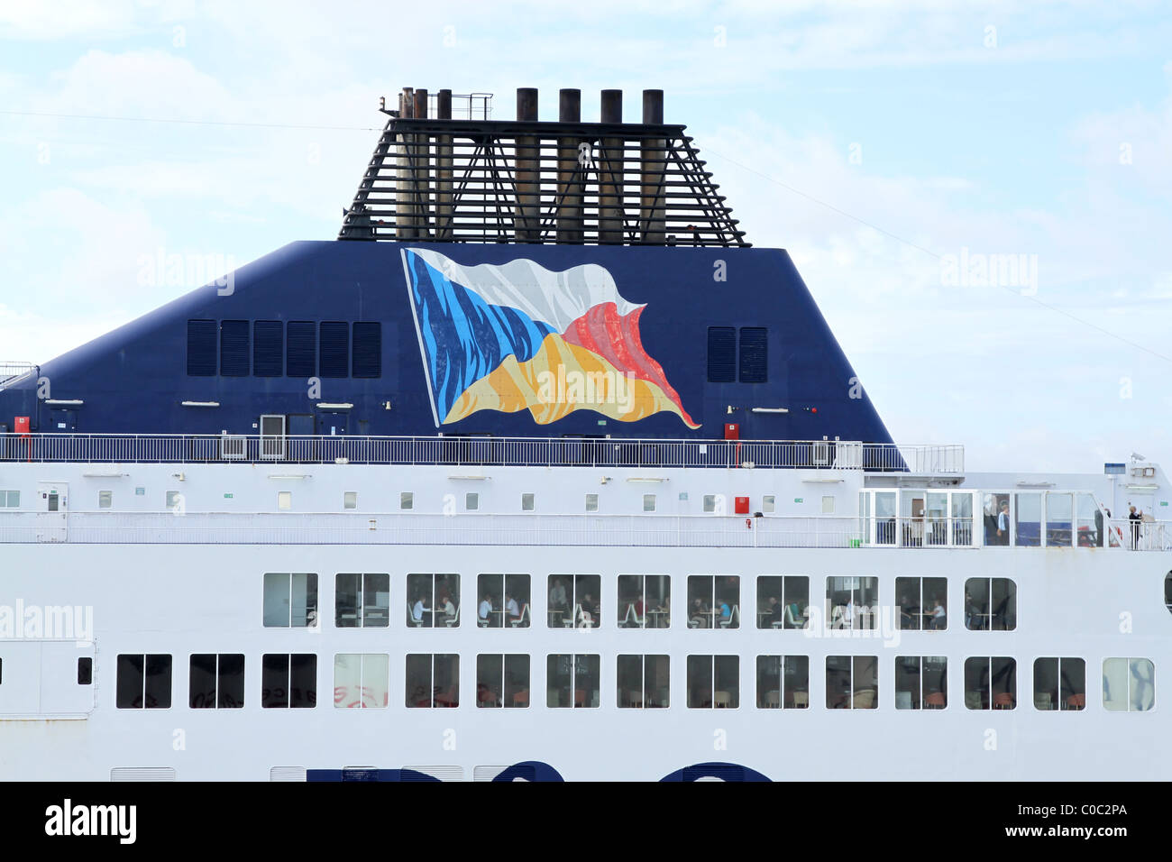 P&O car ferry funnel and passenger decks Stock Photo