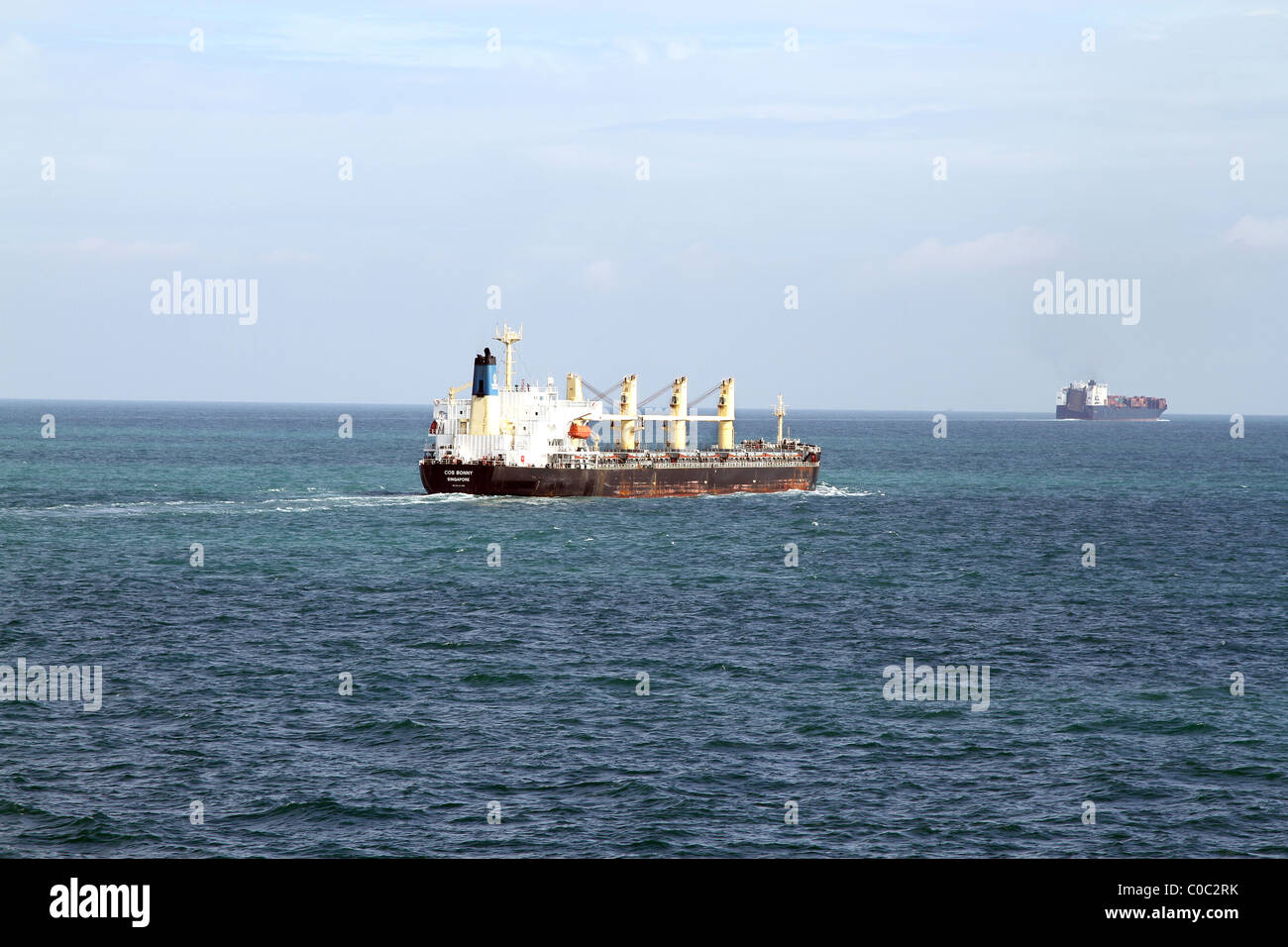 Sea shipping traffic in the English Channel between Dover, UK and Calais, France Stock Photo