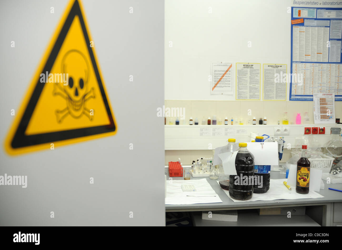 bottles with illegal alcohol prepared for chemistry analysis in The