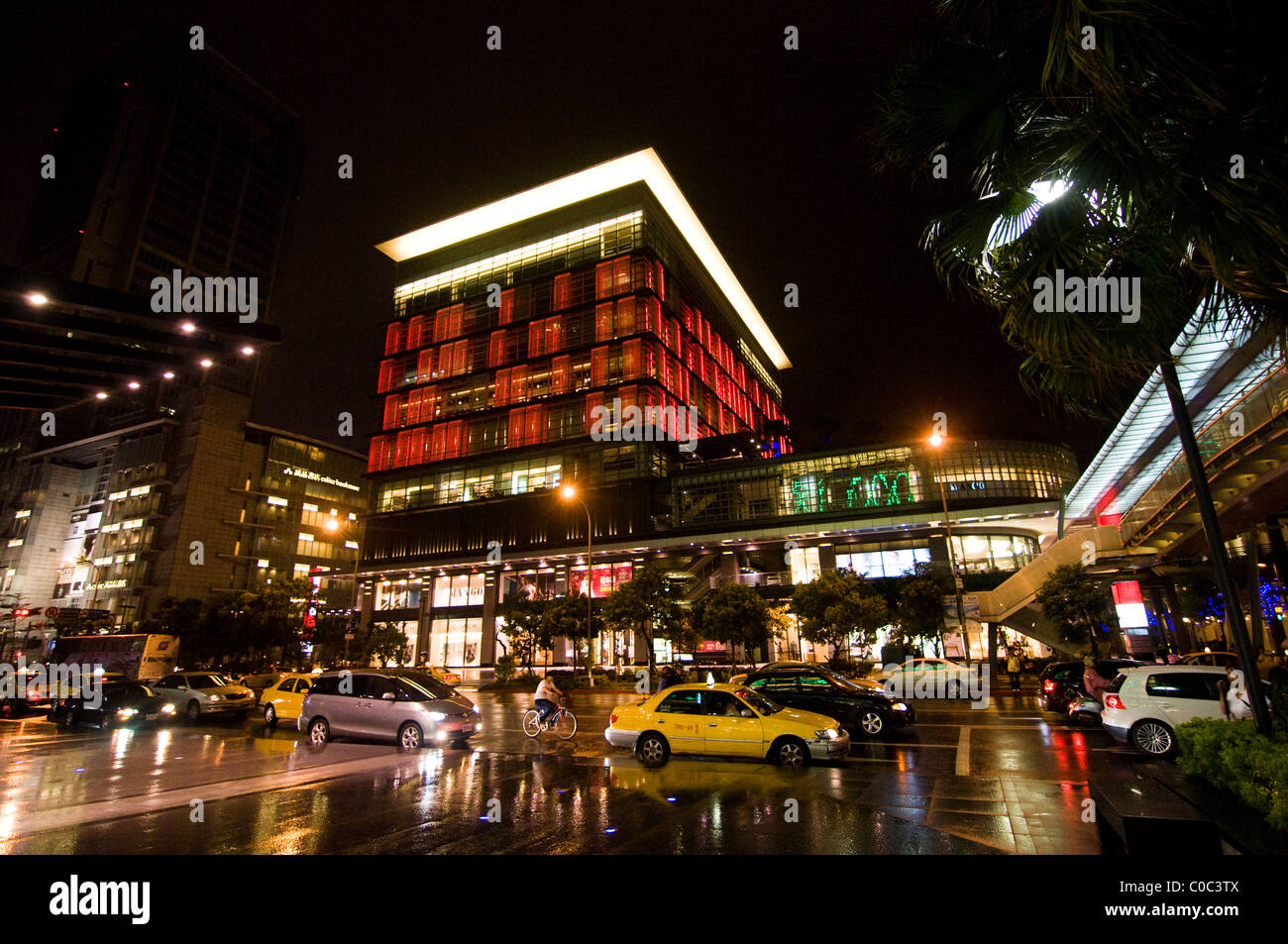 Downtown Taipei on a rainy night. Stock Photo