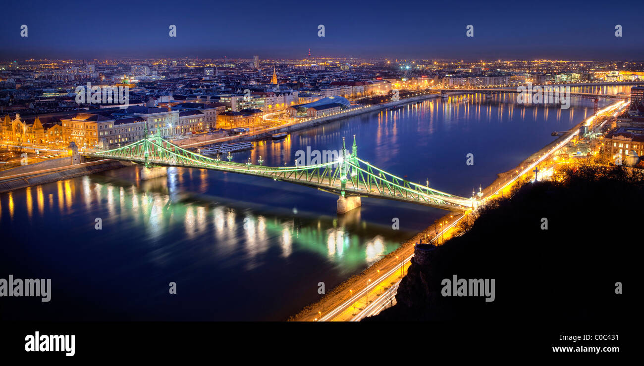 Budapest at night as seen from Gellert Hill Stock Photo