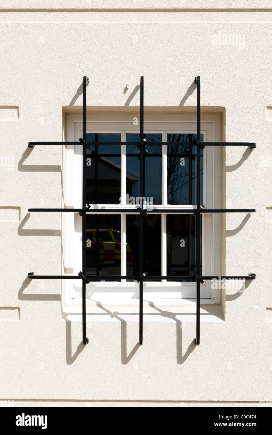 Window with security bars at Dorset Fire and Rescue Service, Station