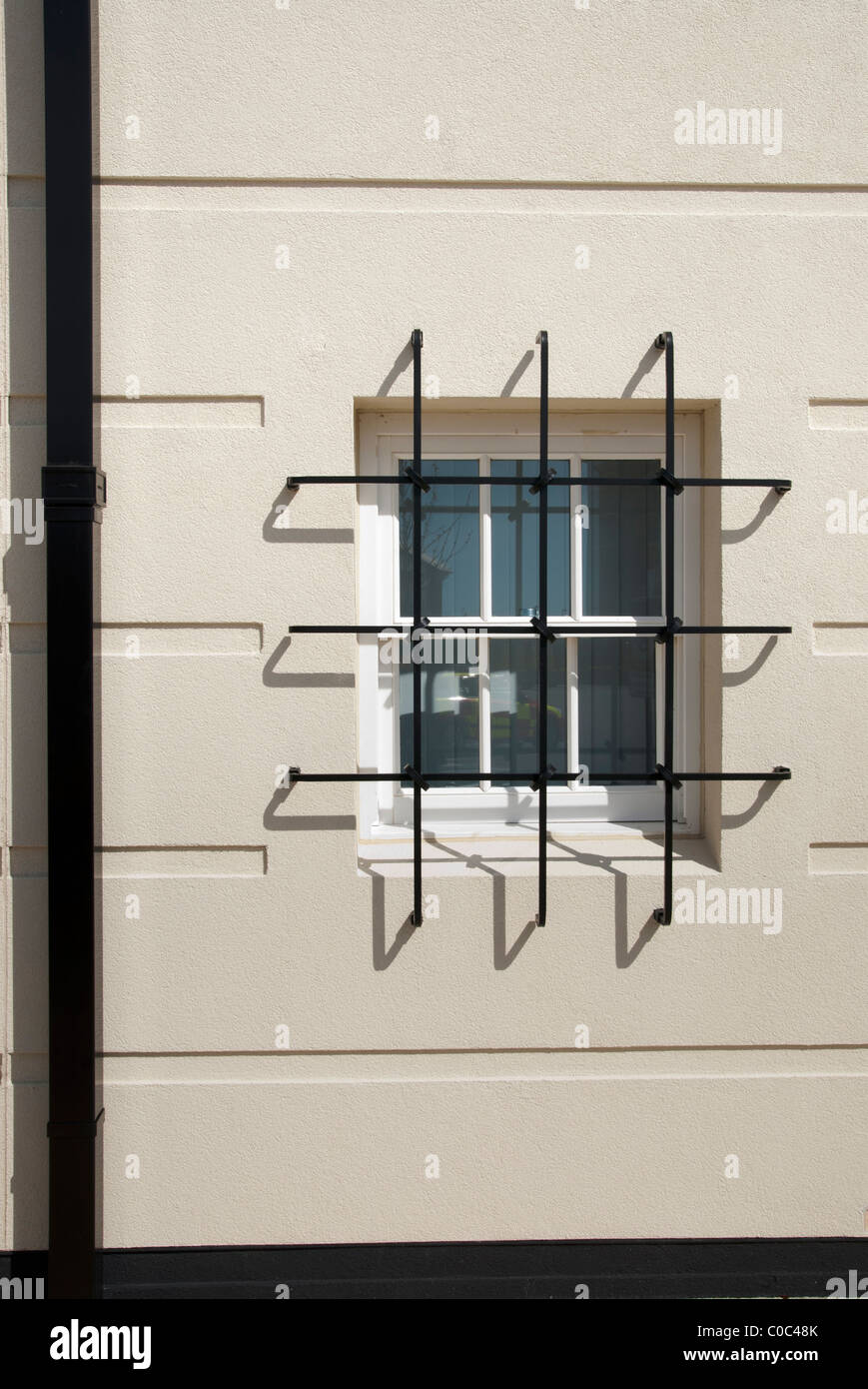 Window with security bars at Dorset Fire and Rescue Service, Station