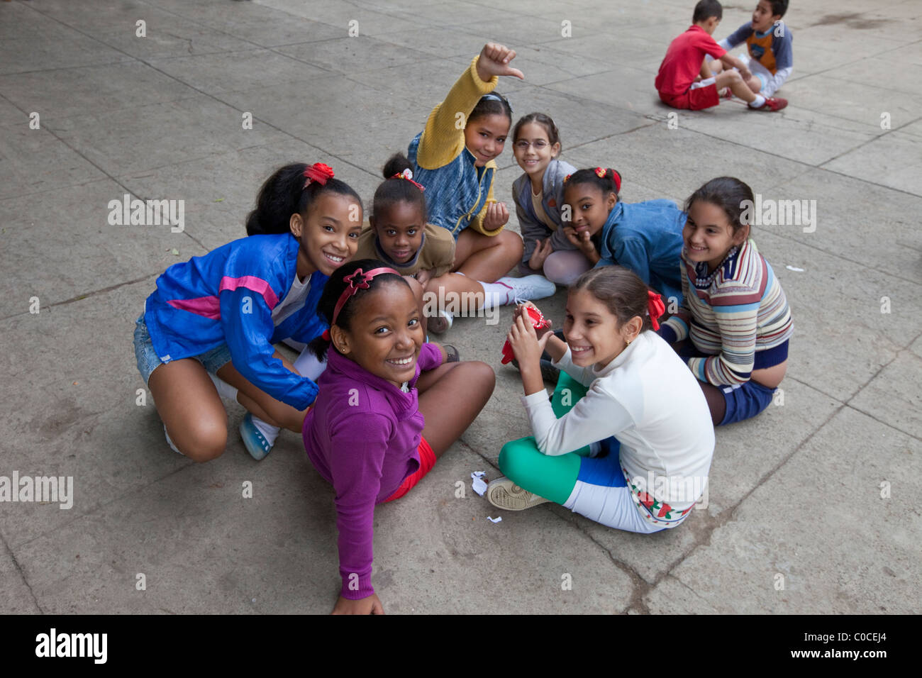 Cuba, Havana. Cuban Schoolgirls. Stock Photo