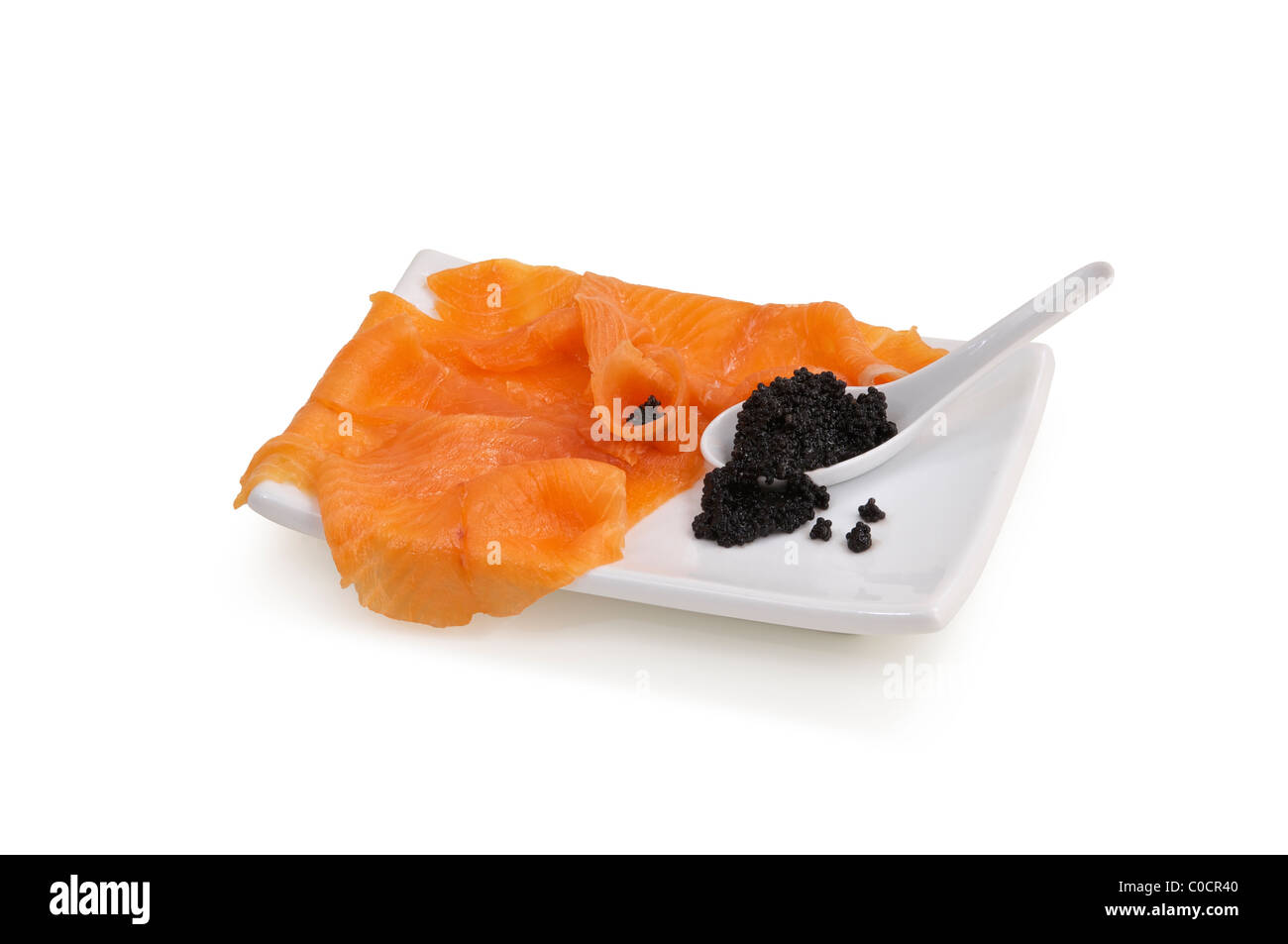 Smoked salmon and caviar. Stock Photo