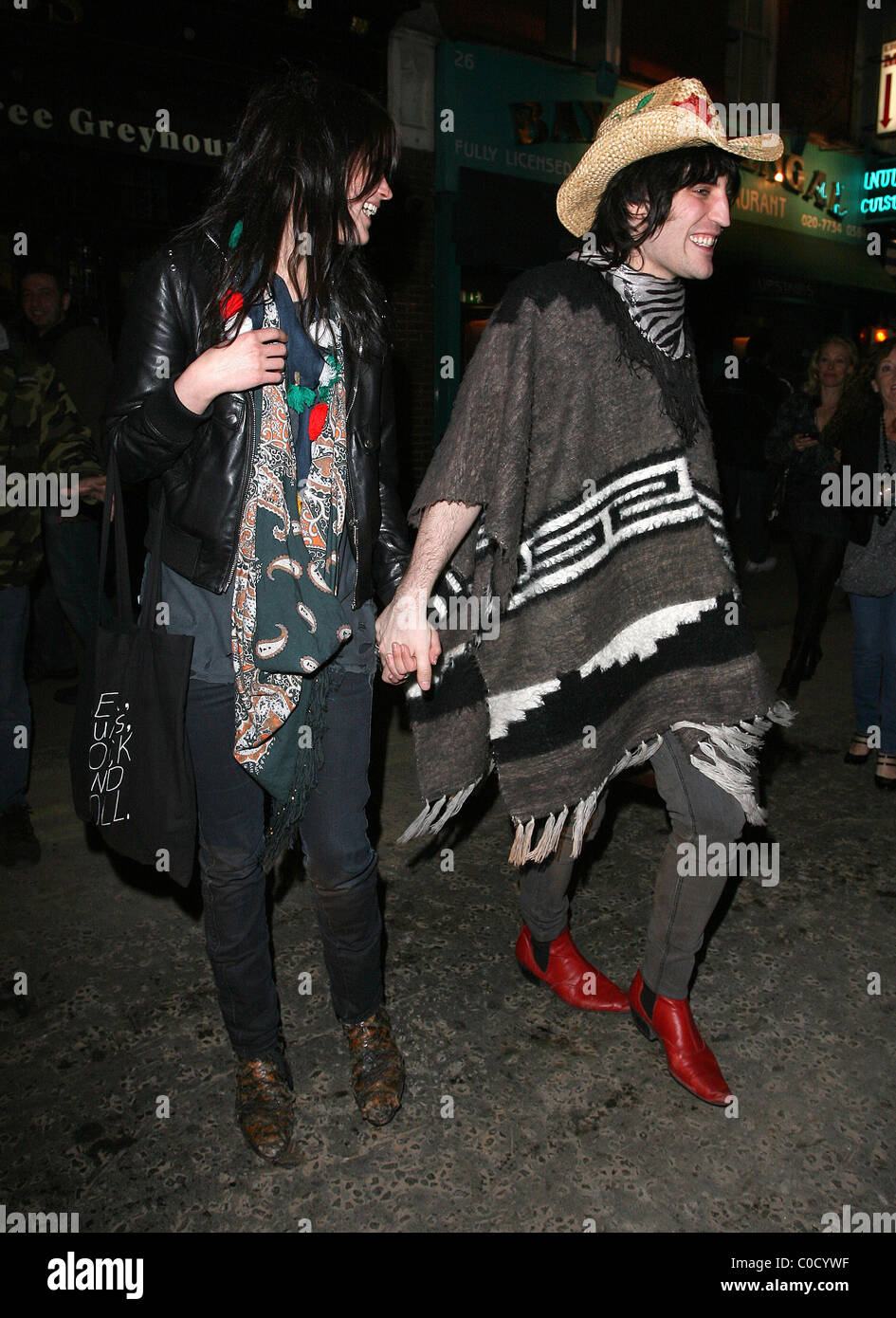 Noel Fielding and Alison Mosshart from 'The Kills' leave the Nobby Clark Shoots Noel Fielding - private view, held at Maison Stock Photo